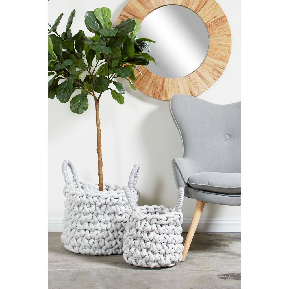 Gray Fabric Round Storage Baskets with Handles, Set of 2