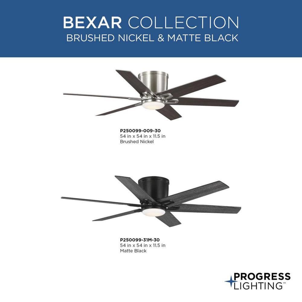 54" Matte Black Modern Farmhouse Ceiling Fan with LED Light