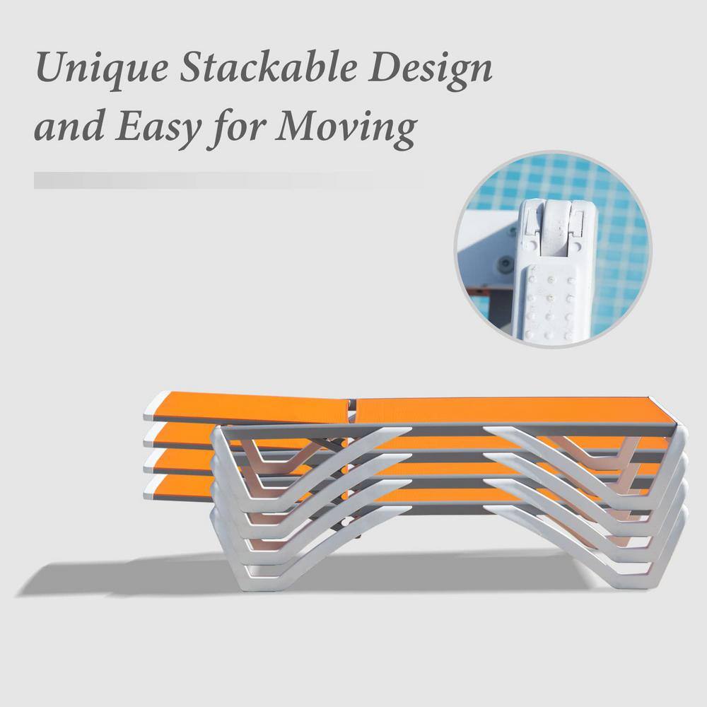 White and Orange Adjustable Plastic Outdoor Chaise Lounge