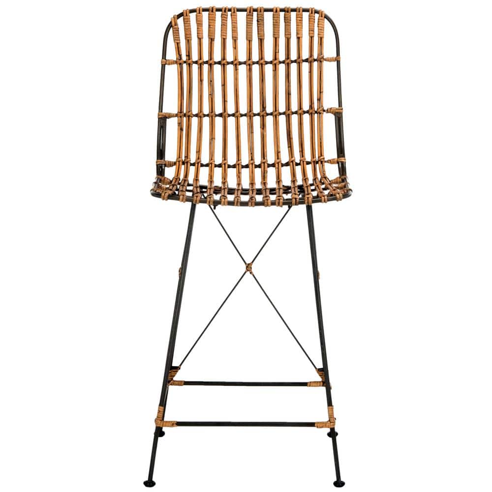 Minerva Natural and Black Wicker Counter Stools, Set of 2
