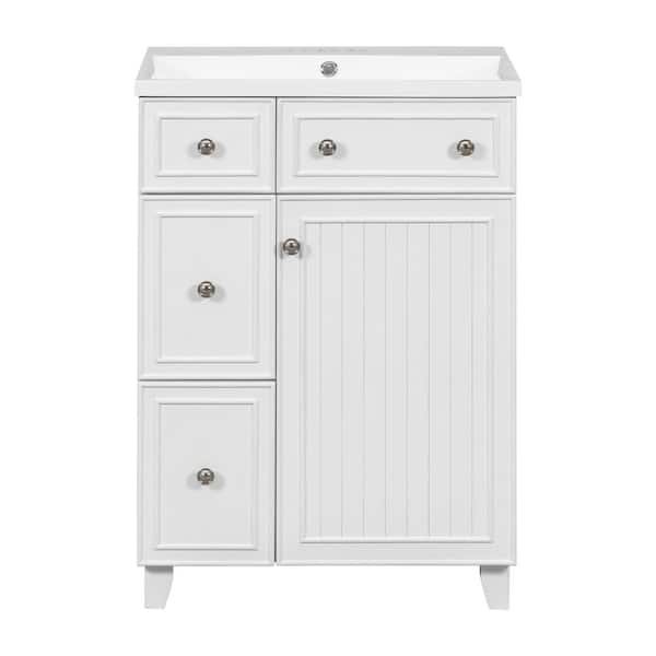 WELLFOR 24 in. W x 18 in. D x 34 in. H Single Sink Freestanding Bath Vanity in White with White Resin Top