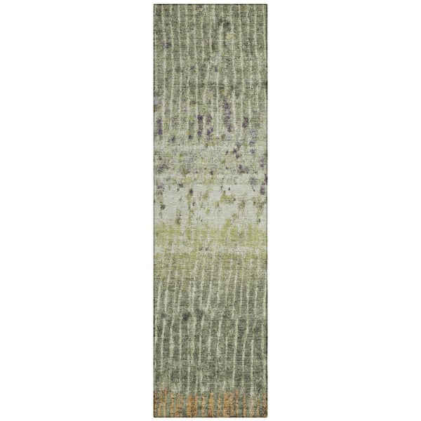 Chantille Machine Washable Indoor/Outdoor Abstract ACN2406 Olive 2 ft. x 7 ft. Runner Rug