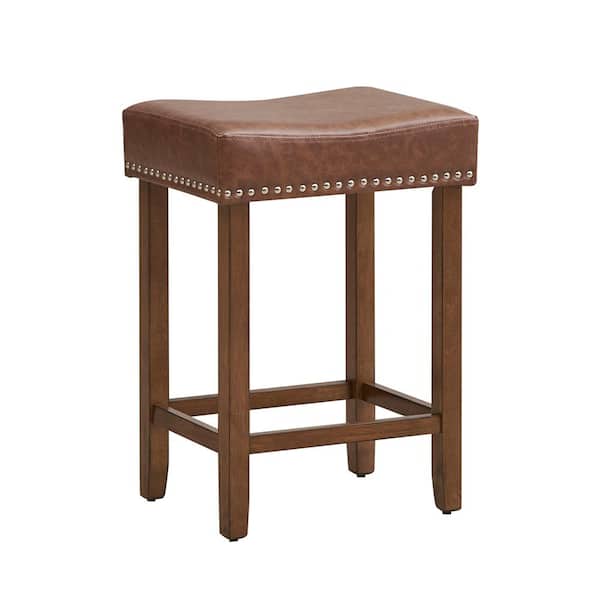 Costway 24 in. Brown Backless Wood Bar Stool with PU Seat Set of 2