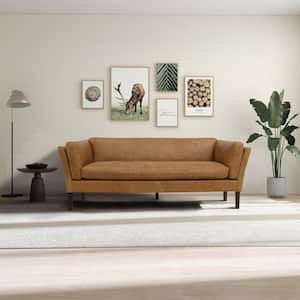 Audra 78 in. Square Arm Genuine Leather Modern Comfy 3-Seater Sofa in Tan