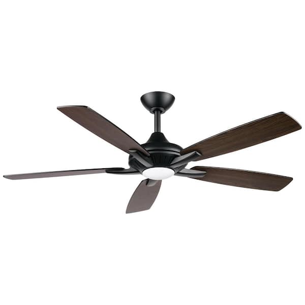 Dyno 52 in. Integrated LED Indoor Coal Black and Dark Walnut Downrod Mount Standard Ceiling Fan with Remote Control