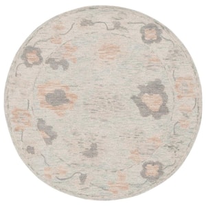 Abstract Beige/Gray 6 ft. x 6 ft. Border Distressed Floral Round Area Rug
