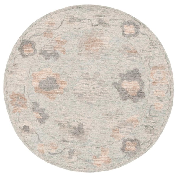 SAFAVIEH Abstract Beige/Gray 6 ft. x 6 ft. Border Distressed Floral Round Area Rug