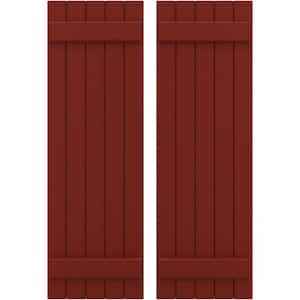 17-1/2 in. W x 38 in. H Americraft 5 Board Exterior Real Wood Joined Board and Batten Shutters Pepper Red