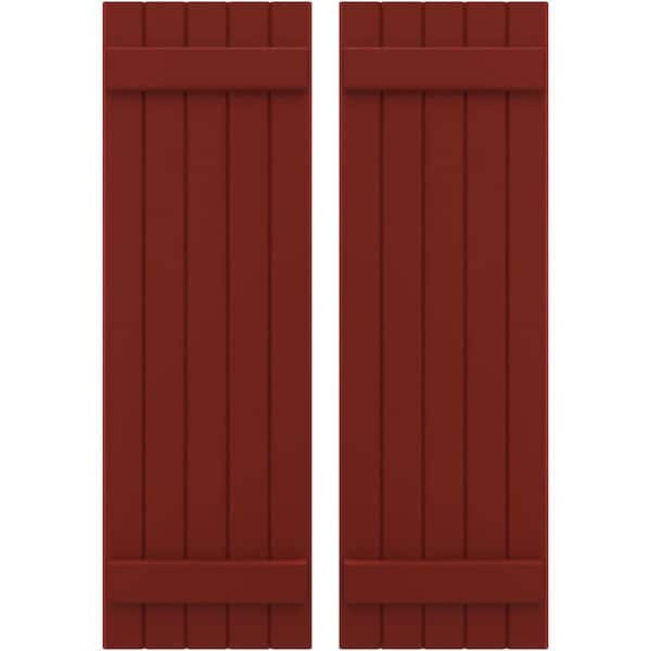 Ekena Millwork 17-1/2 in. W x 52 in. H Americraft 5-Board Exterior Real Wood Joined Board and Batten Shutters in Pepper Red