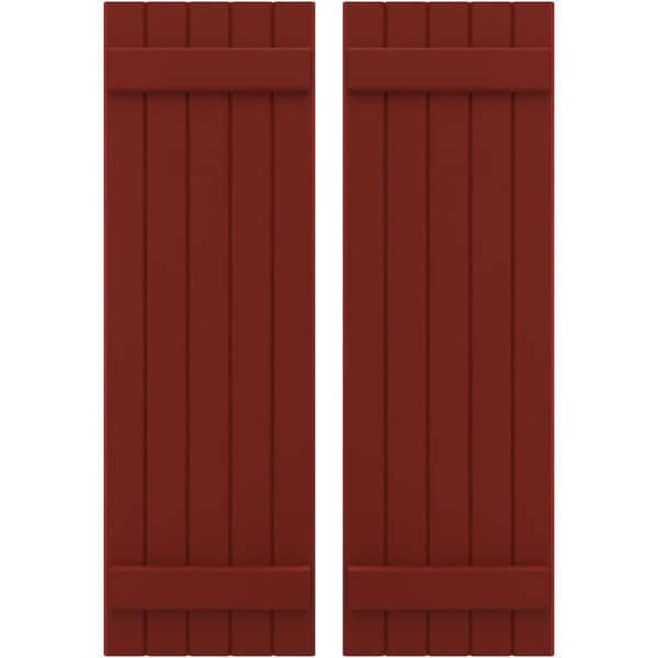 Ekena Millwork 17-1/2 in. W x 62 in. H Americraft 5 Board Exterior Real Wood Joined Board and Batten Shutters Pepper Red