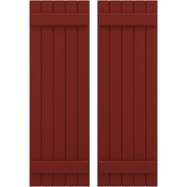 Ekena Millwork 17-1/2 in. W x 79 in. H Americraft 5-Board Exterior Real Wood Joined Board and Batten Shutters in Pepper Red