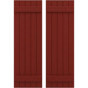 17-1/2 in. W x 82 in. H Americraft 5-Board Exterior Real Wood Joined Board and Batten Shutters in Pepper Red