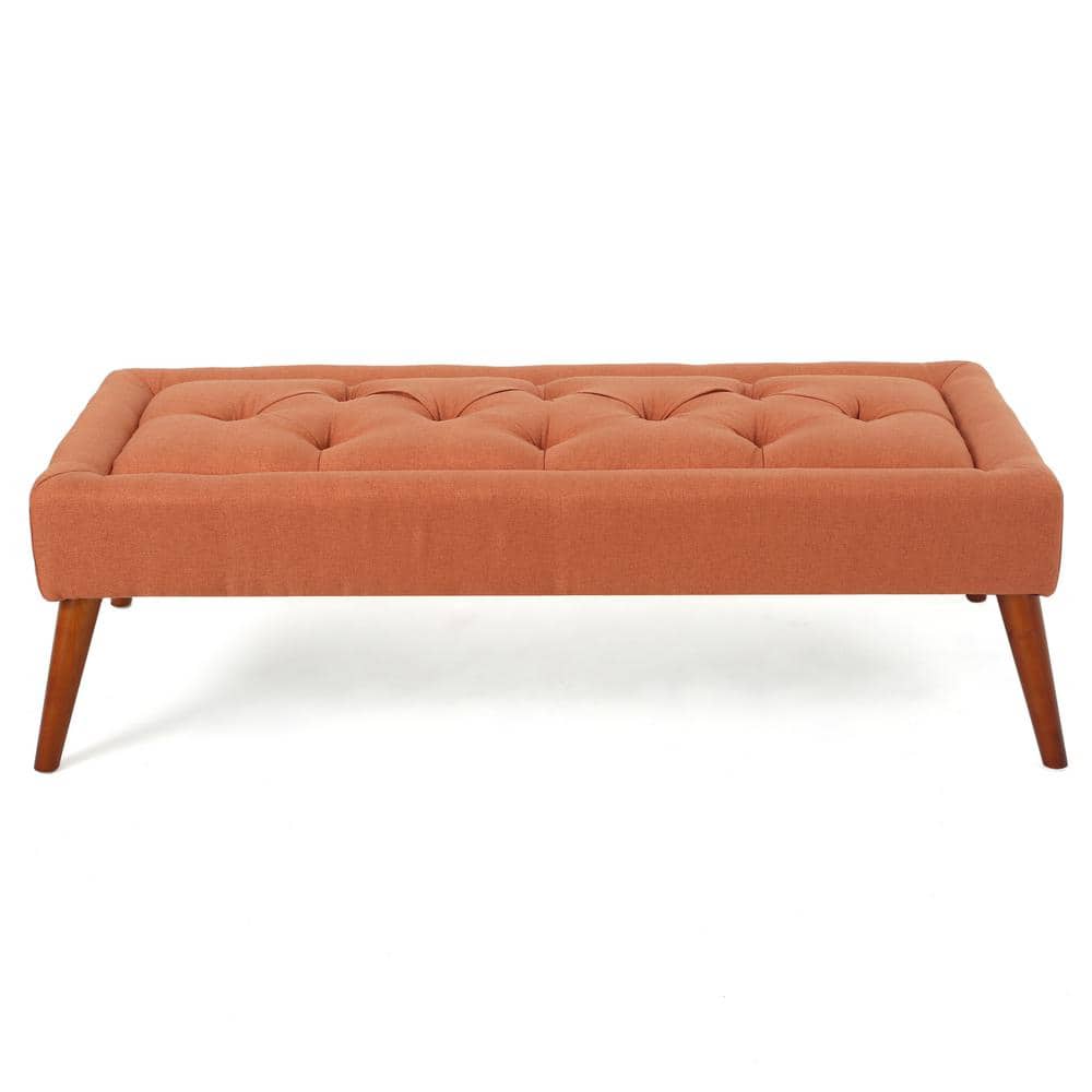 Mid-Century Modern Orange Tufted Rectangular Accent Ottoman