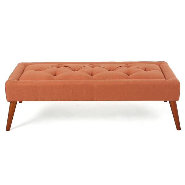 Noble House Dilwyn Orange Fabric Tuft Top Ottoman