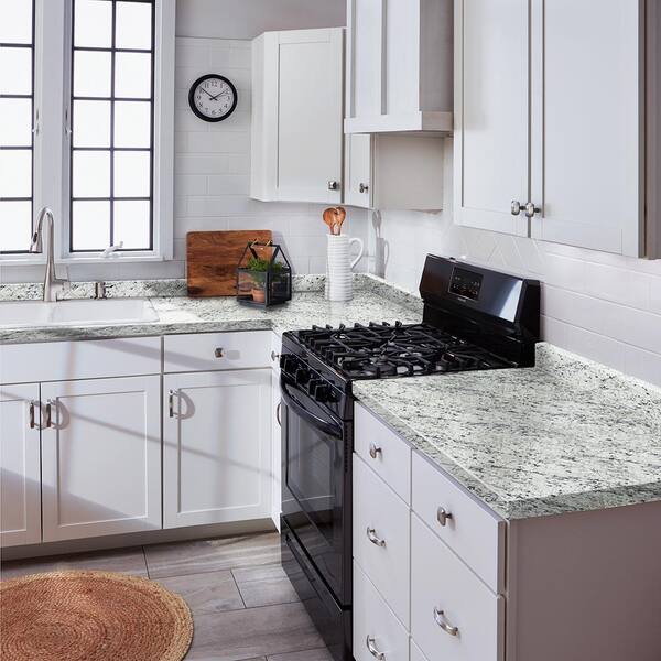 Hampton Bay 10 Ft Cream Laminate Countertop With Eased Edge In White Ice Granite Etchings 011349011009476 The Home Depot