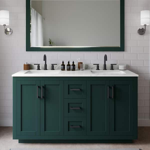 Wyndham Collection Miranda 60 in. W x 22 in. D x 33.75 in. H Double Bath Vanity in Green with Giotto Quartz Top