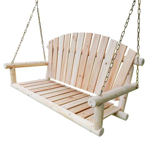 Anraja 4 ft. 2-Person Seat Unfinished Wood Porch Swing Hanging with Chain 800 lbs.