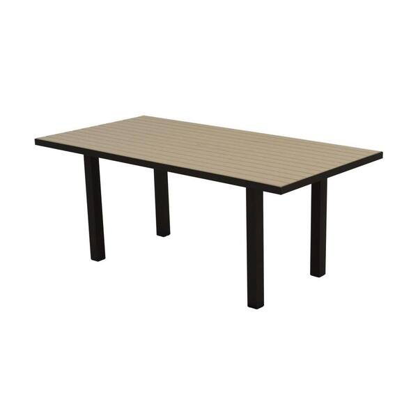 POLYWOOD Euro Textured Black 36 in. x 72 in. Plastic Outdoor Patio Dining Table with Sand Top