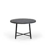 28 in. L Black Round Metal Frame Magnesium Oxide Man Made Rock Coffee Table with Water Resistant