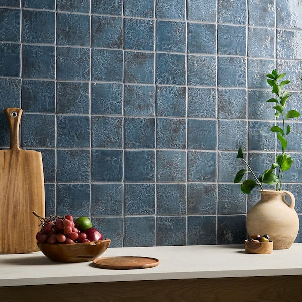 Ivy Hill Tile Elara Midnight blue 4.72 in. x 4.72 in. Glossy