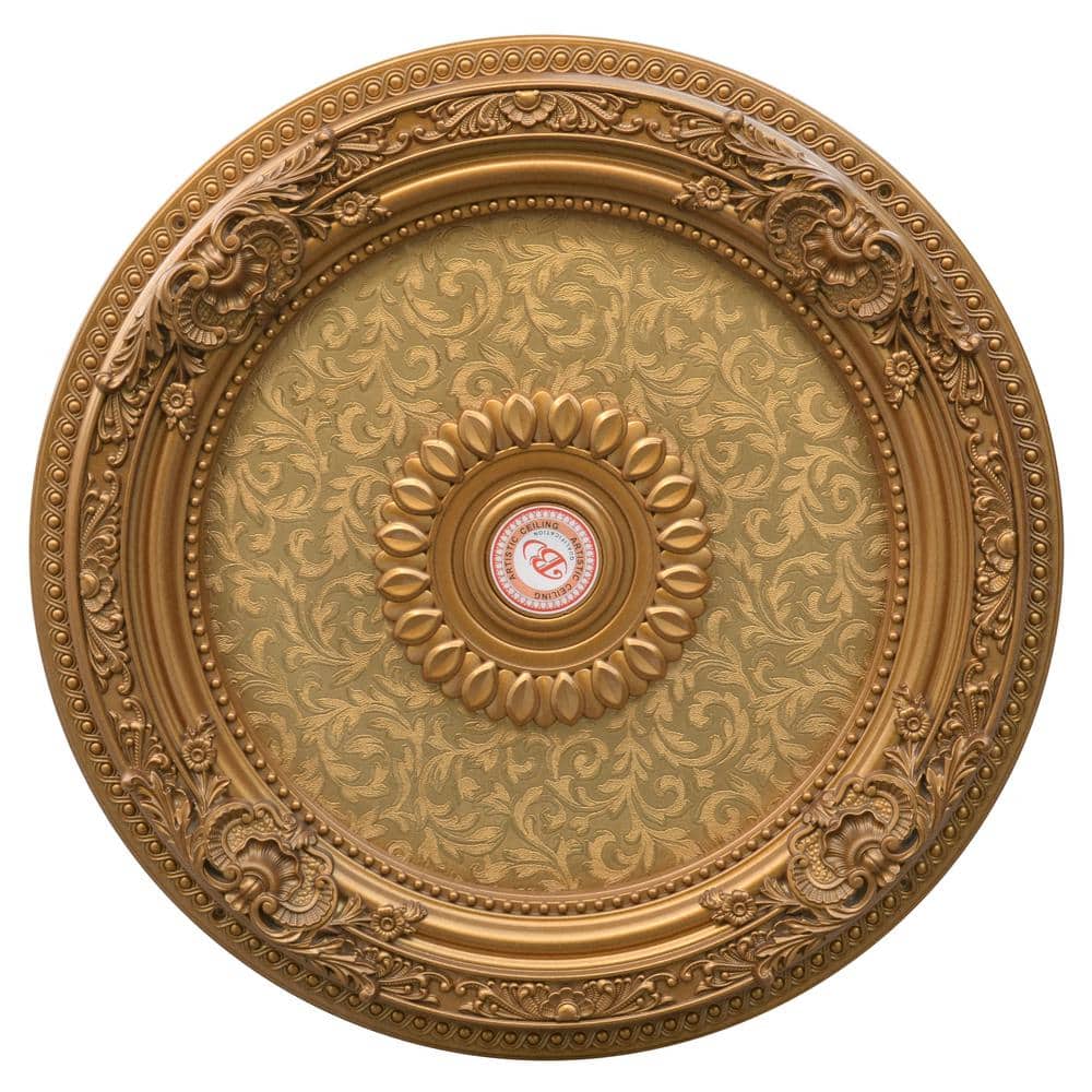 Golden Floral Polystyrene Ceiling Medallion, 24 Inches