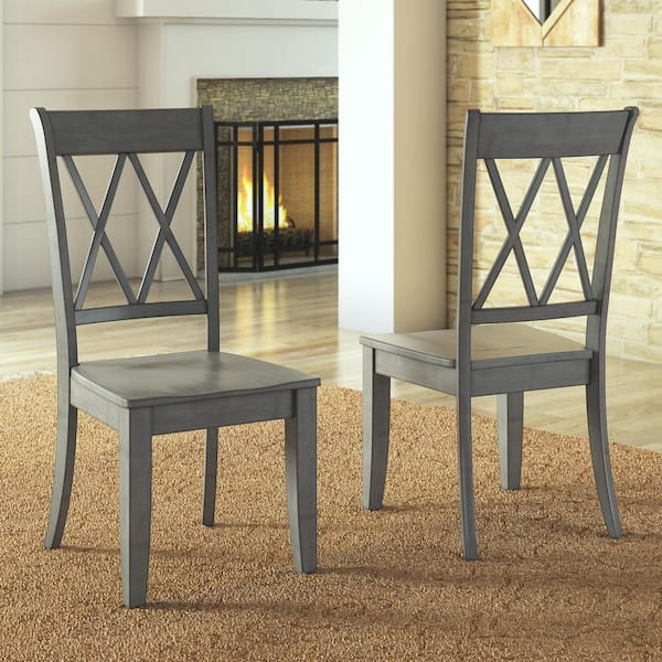 Antique Grey Double X Back Wood Dining Chairs (Set Of 2)