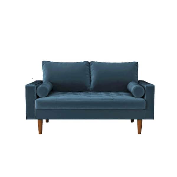 CONTAINER FURNITURE DIRECT Lincoln 50 in. Prussian Blue Tufted Velvet 2-Seat Loveseat with Square Arms