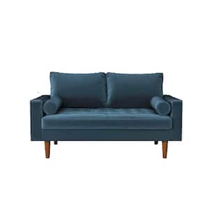 Lincoln 50.39 in. Prussian Blue Tufted Velvet 2-Seats Loveseat with Square Arms