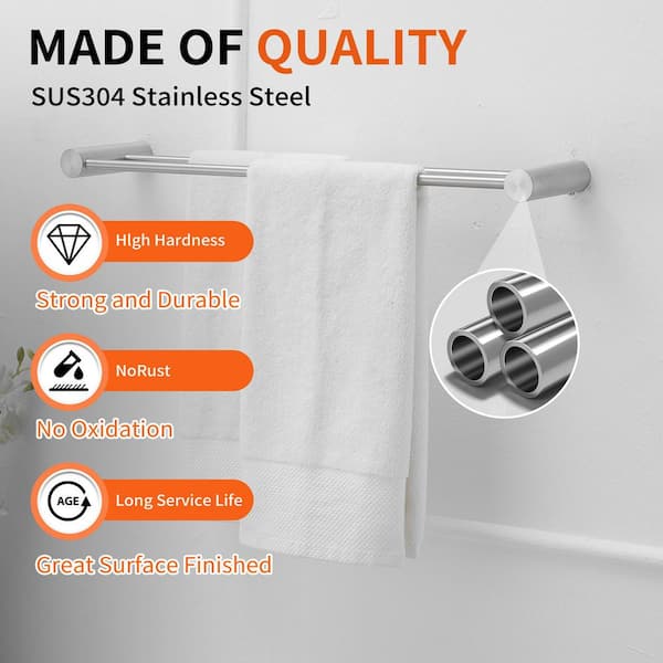 24 in. Modern Wall Mounted Double Bathroom Towel Bar Holder Rack Bath Accessories Hanger in Brushed Nickel