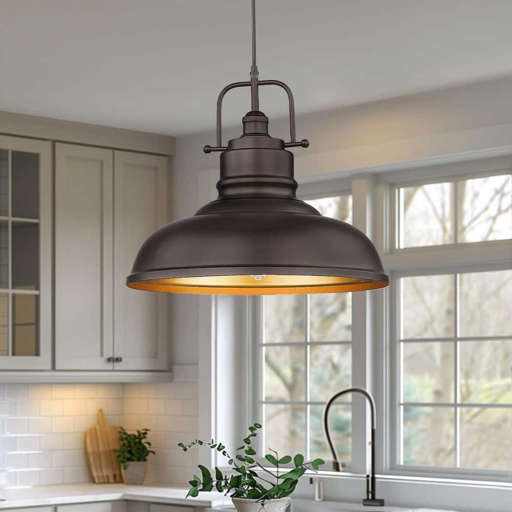 1-Light Oil Rubbed Bronze Large Shaded Pendant Light with Metal Shade, No Bulbs Included, 2 Pack price history on PriceWatchPro