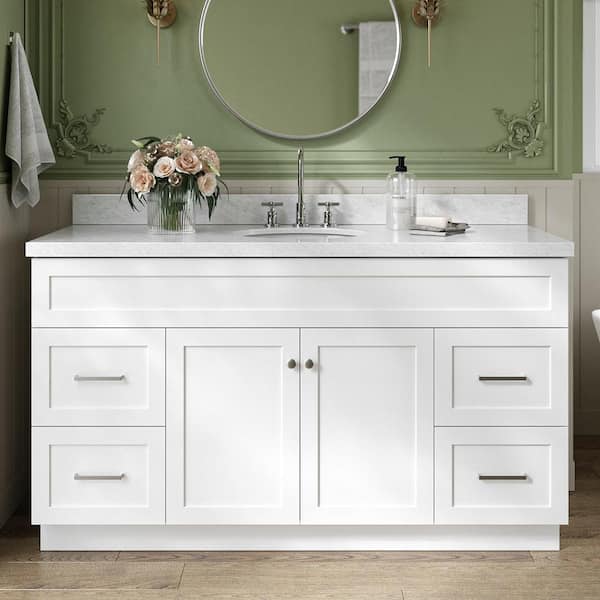 ARIEL Hamlet 61 in. W x 22 in. D x 36 in. H Bath Vanity in White with Carrara Marble Vanity Top
