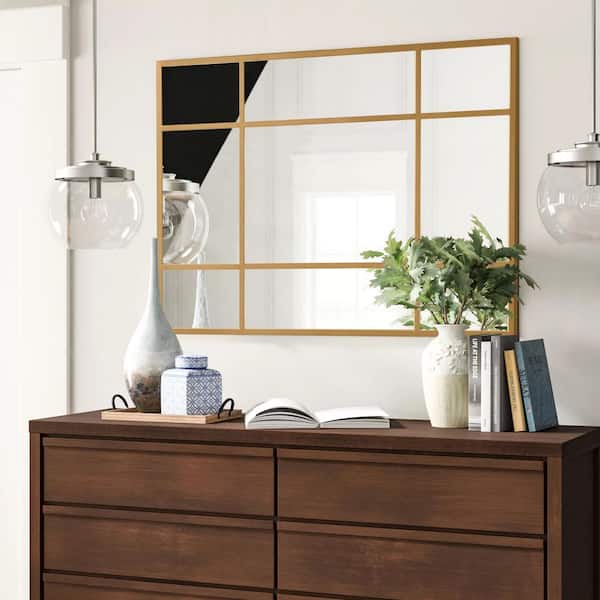 Lirago 30 in. W x 39 in. H Arched Metal Frame Wall Mirror in Gold