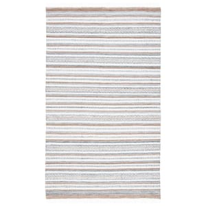 Striped Kilim Grey Ivory Doormat 3 ft. x 5 ft. Abstract Striped Area Rug