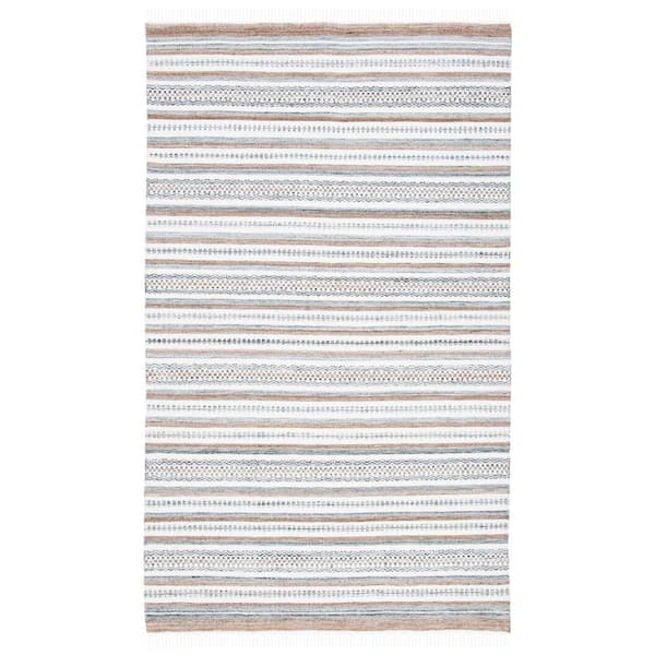 SAFAVIEH Striped Kilim Grey Ivory Doormat 3 ft. x 5 ft. Abstract Striped Area Rug