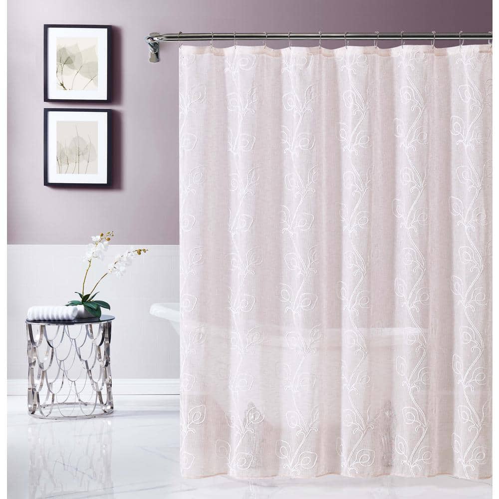 Dainty Home Stella Chenille Embroidered Shower Curtain - Blush