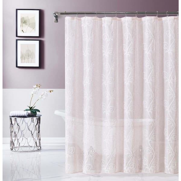 Dainty Home Stella 70 in. x 72 in. Blush Embroidered Shower Curtain