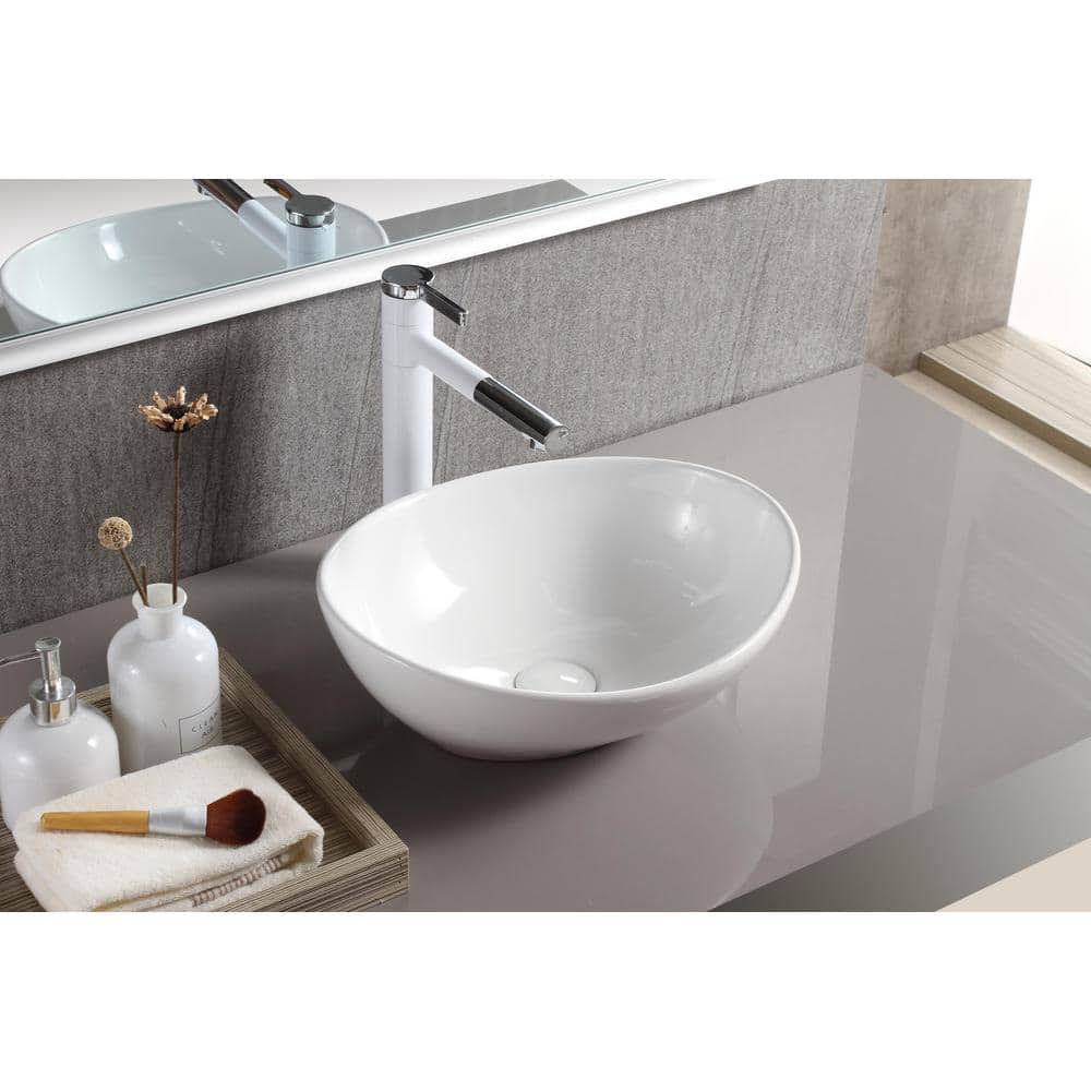 Compact White Ceramic Oval Vessel Bathroom Sink