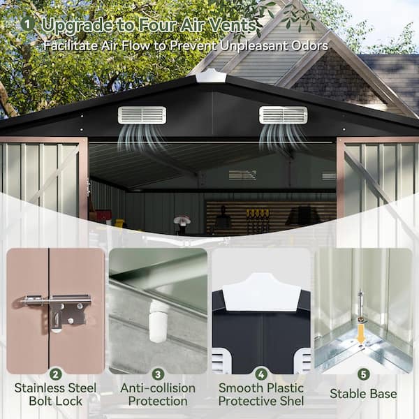 Sizzim 8 x 12 ft. Black Metal Storage Shed with Lockable