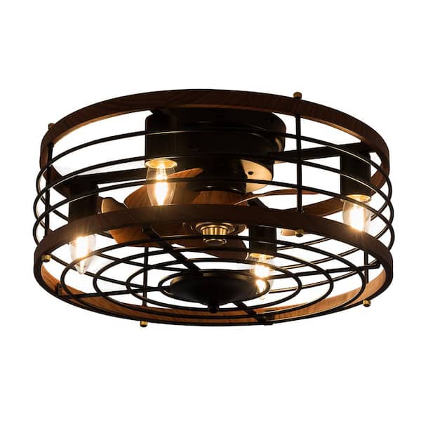 OUKANING 18 in. Indoor Brown Vintage Farmhouse 4-Light Reversible Motor 6 Speeds Ceiling Fan with Light Kit and Remote