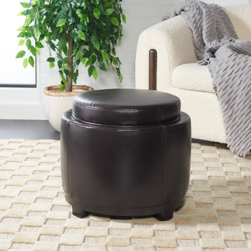 Transitional Cordovan Round Ottoman with Storage Tray