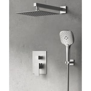 Pressure Balance 2-Spray Wall Mount 10 in. Fixed and Handheld Shower Head 2.5 GPM in Brushed Nickel Valve Included