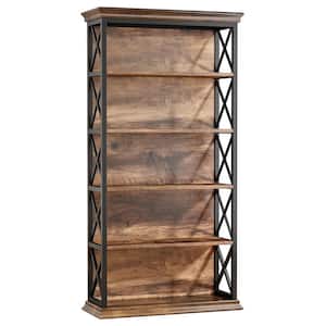 Kaduna 70.9 in. Tall Brown Wooden 5-Shelf Etagere Bookcase with Metal Frame, 5-Tier Indsutrial Bookshelf for Home Office