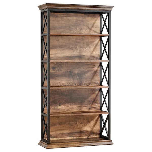 TRIBESIGNS WAY TO ORIGIN Kaduna 70.9 in. Tall Brown Wooden 5-Shelf Etagere Bookcase with Metal Frame, 5-Tier Indsutrial Bookshelf for Home Office