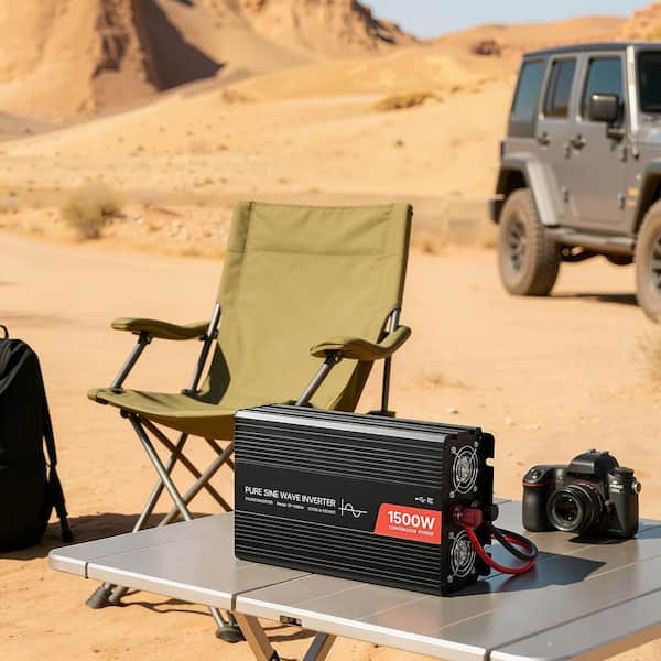 1500-Watt Power Inverter, 12-Volt DC to 120-Volt AC Pure Sine Wave Inverter Car Charger Converter w/ Remote Control, USB