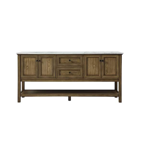 Unbranded Simply Living 72 in. W x 22 in. D x 34 in. H Bath Vanity in Driftwood with Carrara White Marble Top
