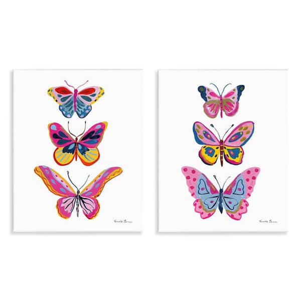 Stupell Industries Bright Flutter Butterflies by Farida Zaman 2 Pieces Unframed Animal Graphic Art Print 14 in. x 11 in.