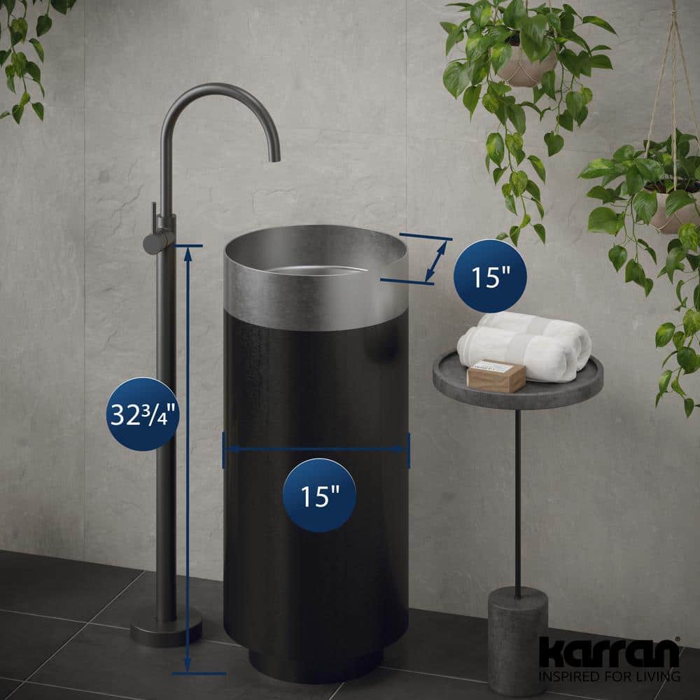 Karran 15'' Stainless Steel and Gunmetal Grey Pedestal Sink