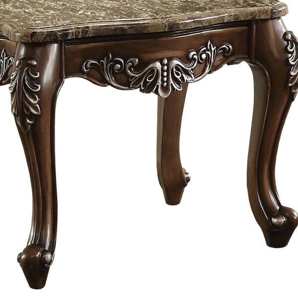 Benjara 23 62 In Antique Oak Brown Wooden End Table With Marble Top Bm177648 Antique Oak Brown Wooden End Table, Queen Anne End Tables Drawer Slides