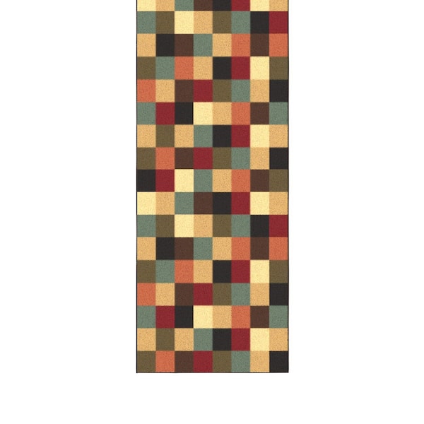 Homeline Non-Slip Rubberback 2 ft. x 5 ft. Checkered Indoor Runner Rug, Multicolor
