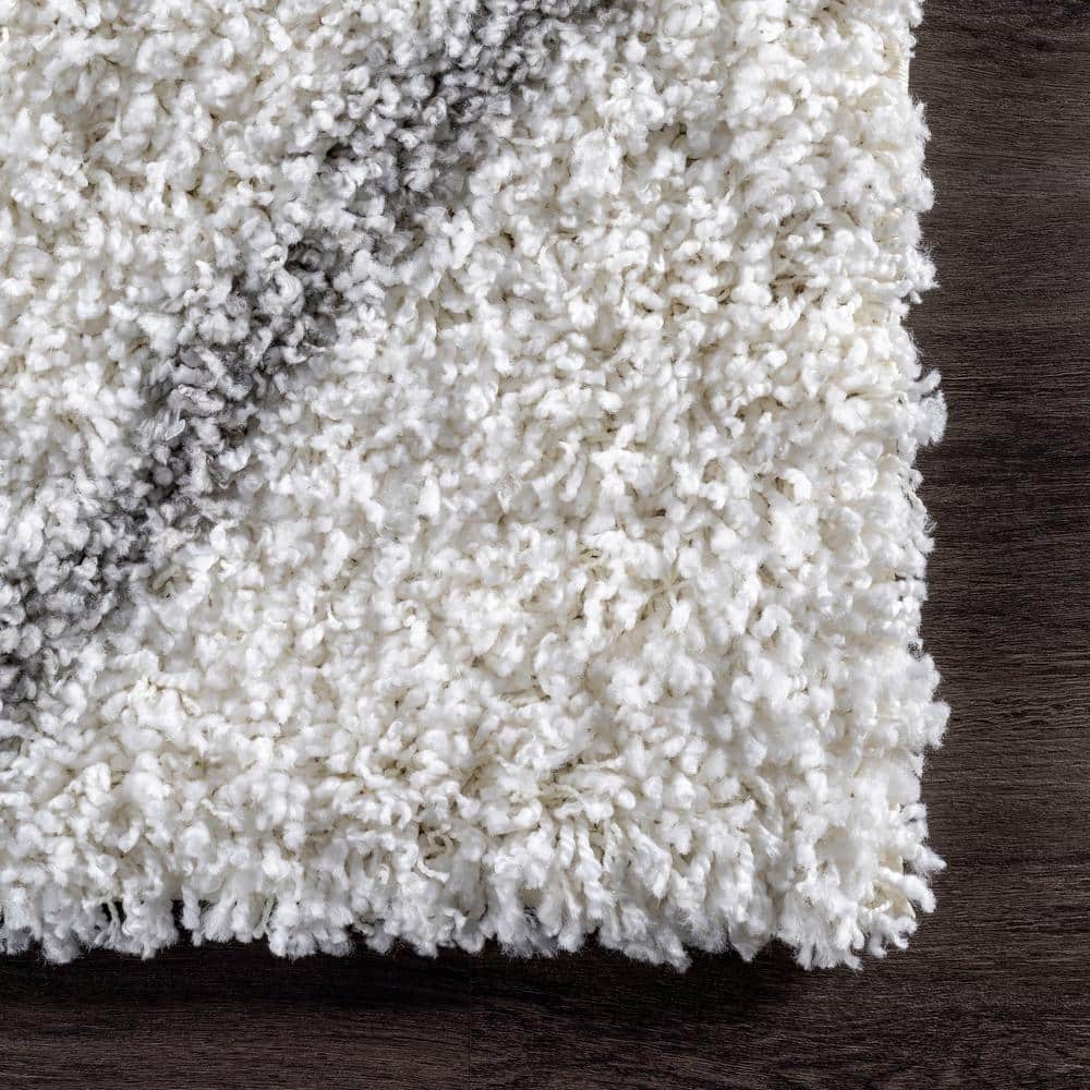 Plush White Geometric Shag 63" Square Area Rug